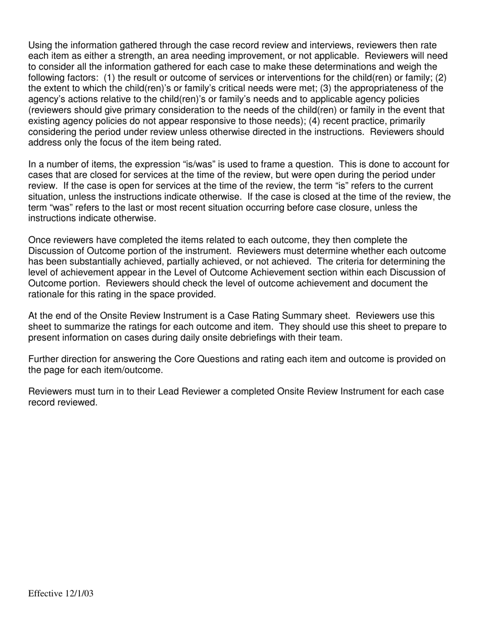 Child and Family Services Reviews Checklist for Completing the Quality Assurance Review of Completed Onsite Review Instruments - North Carolina, Page 3