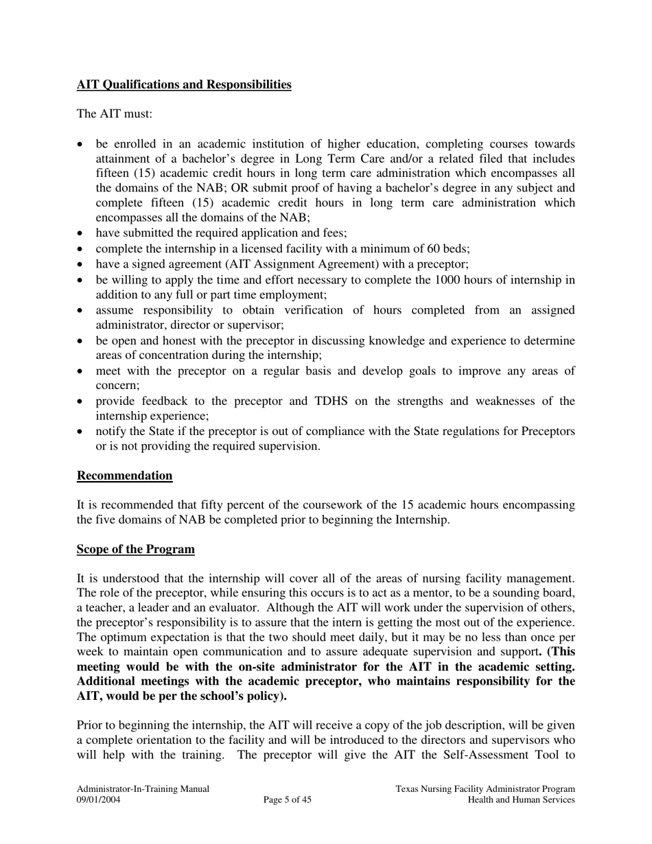 Administrator-In-training Internship Manual - Texas, Page 6