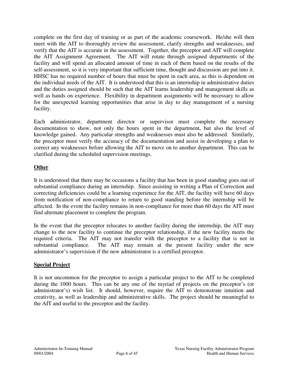Administrator-In-training Internship Manual - Texas, Page 7
