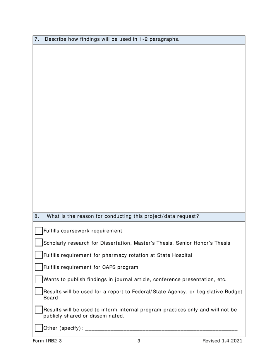 Form IRB2-3 Approval to Apply - Texas, Page 3