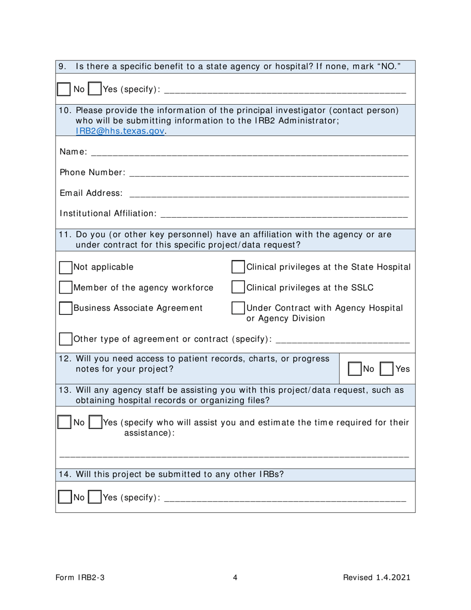 Form IRB2-3 Approval to Apply - Texas, Page 4