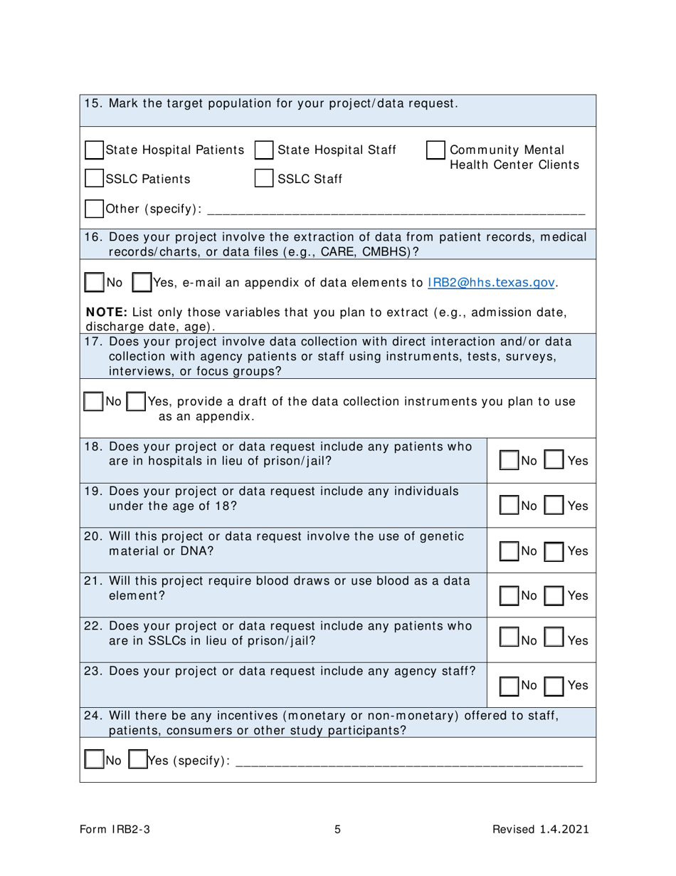 Form IRB2-3 Approval to Apply - Texas, Page 5