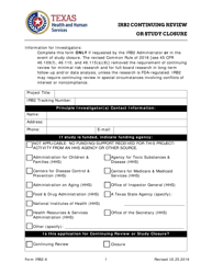 Form IRB2-6 &quot;Irb2 Continuing Review or Study Closure&quot; - Texas