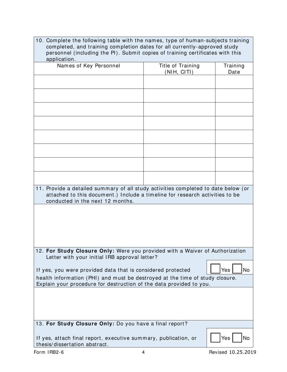 Form IRB2-6 Irb2 Continuing Review or Study Closure - Texas, Page 4