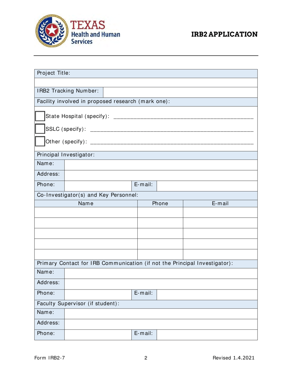 Form IRB2-7 Irb2 Application - Texas, Page 2