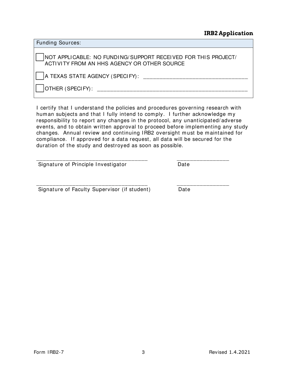 Form IRB2-7 Irb2 Application - Texas, Page 3