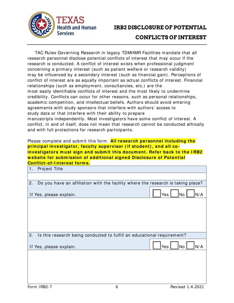 Form IRB2-7 Irb2 Application - Texas, Page 6