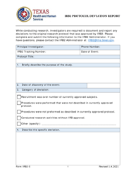 Document preview: Form IRB2-5 Irb2 Protocol Deviation Report - Texas