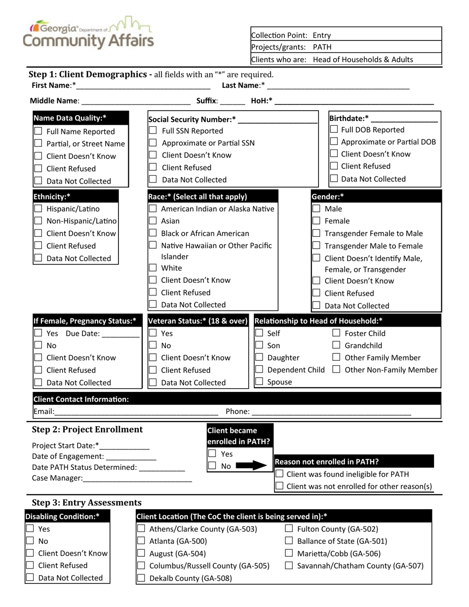 Path - Head of Household - Intake Form - Georgia (United States), Page 1