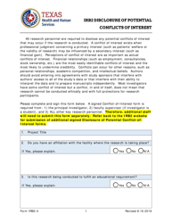 Form IRB2-4 &quot;Irb2 Disclosure of Potential Conflicts of Interest&quot; - Texas
