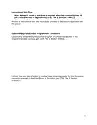 Resource Specialist Caseload Waiver Request, Administrator Supplemental Form - California, Page 2