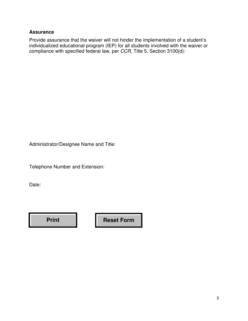 Resource Specialist Caseload Waiver Request, Administrator Supplemental Form - California, Page 3