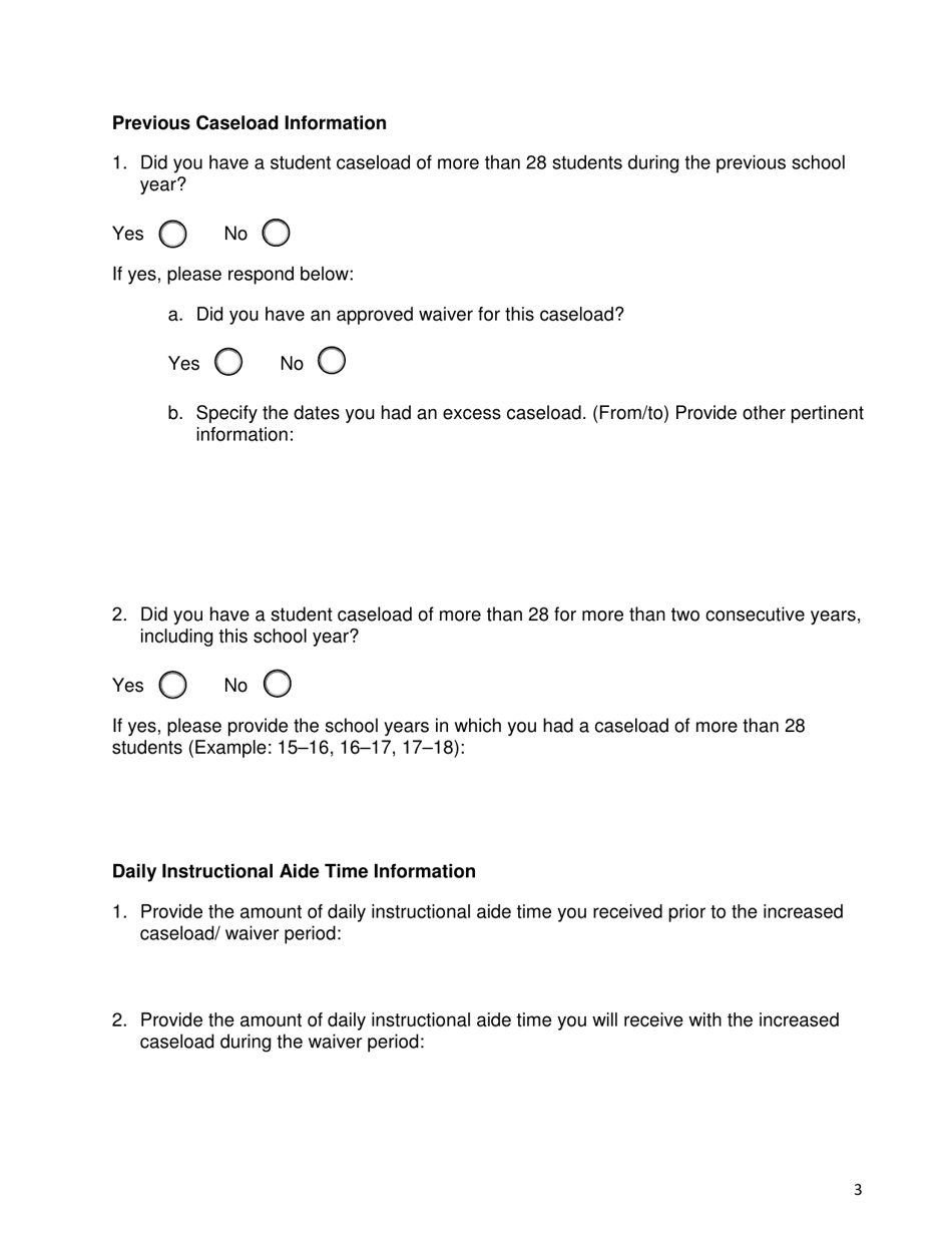 Resource Specialist Caseload Waiver Request, Resource Specialist Teacher Supplemental Form - California, Page 3