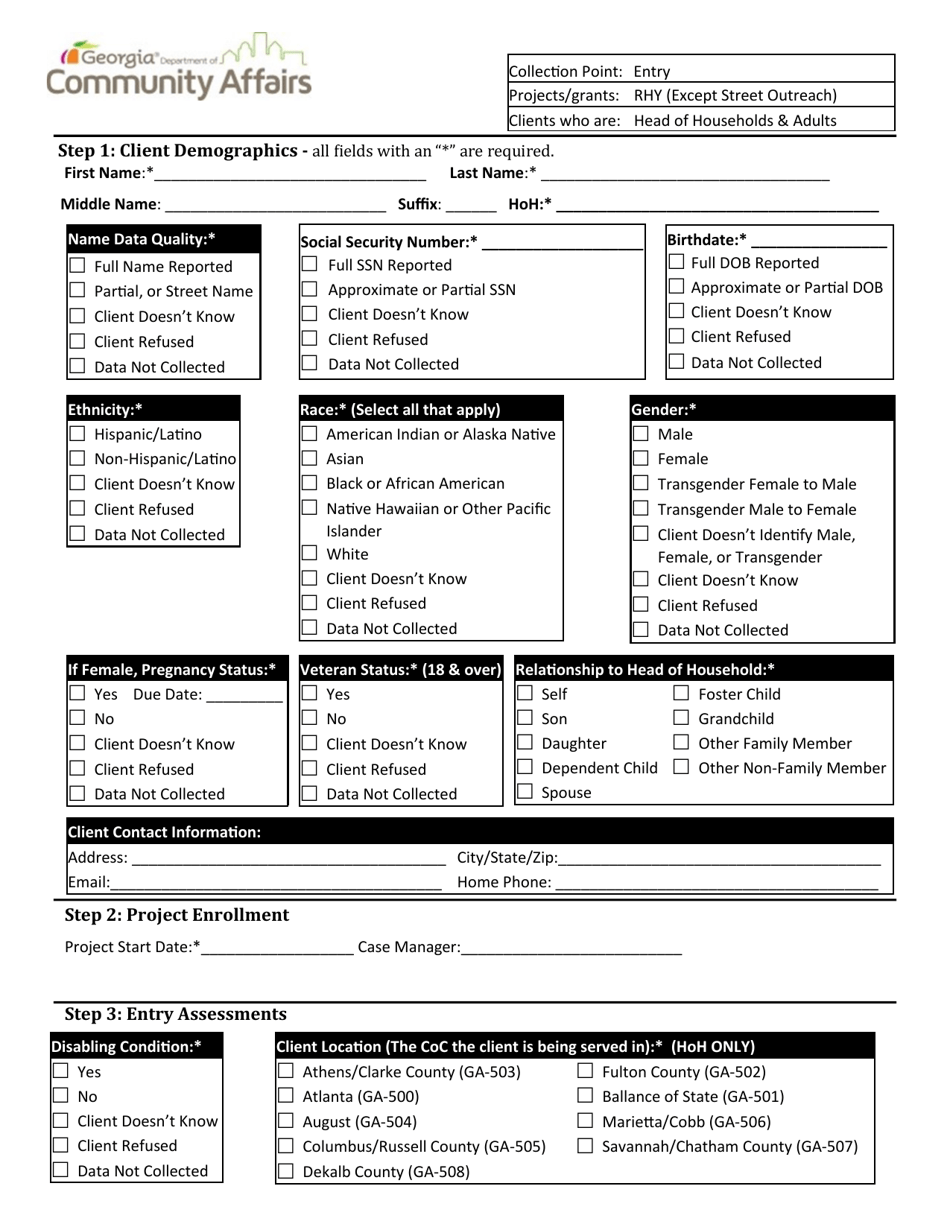 Rhy - Head of Household - Intake Form - Georgia (United States), Page 1