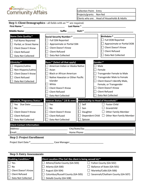 Non-fed - Head of Household - Intake Form - Georgia (United States) Download Pdf