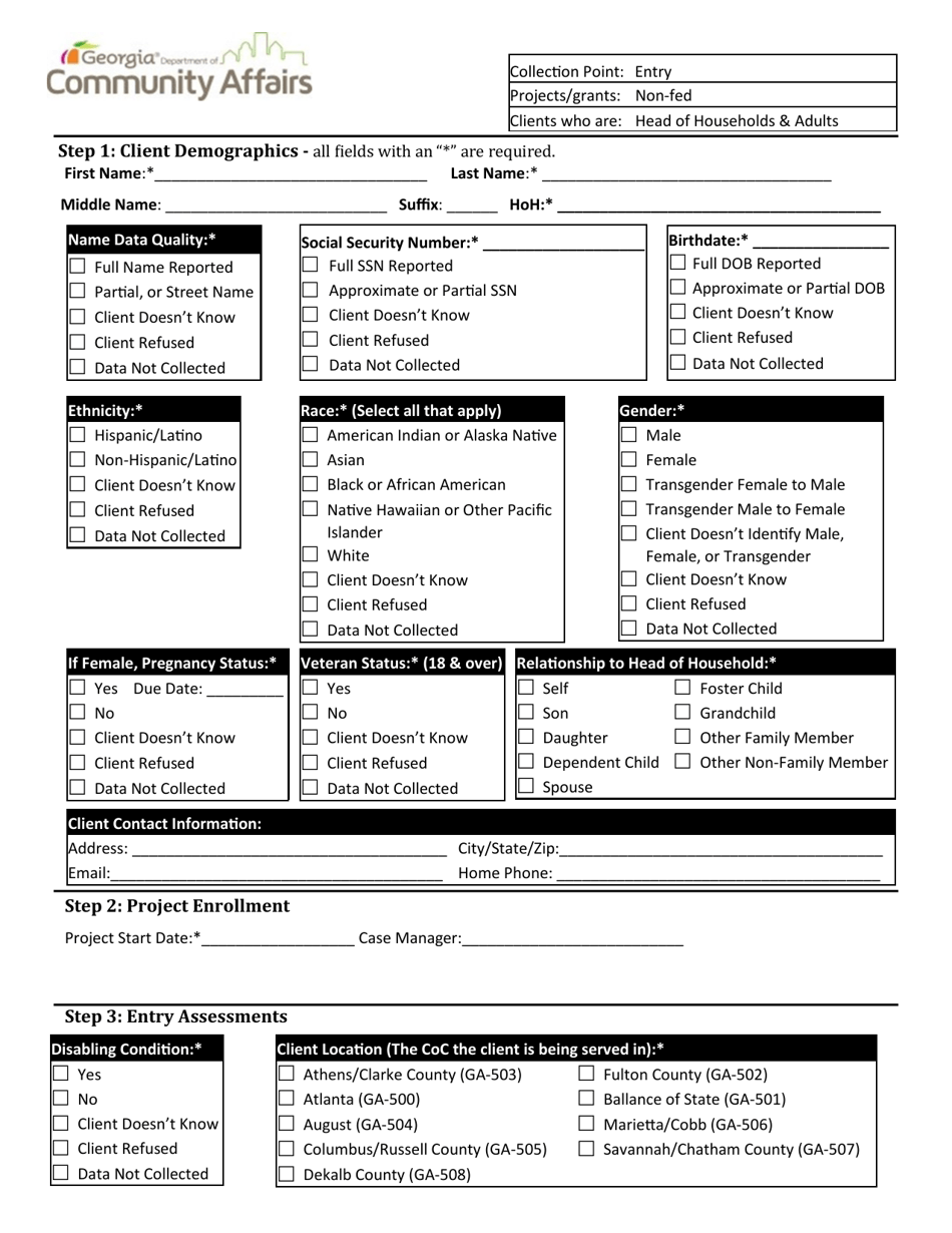 Non-fed - Head of Household - Intake Form - Georgia (United States), Page 1