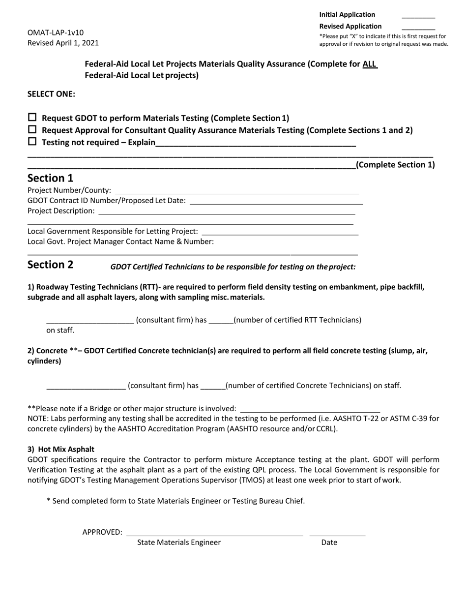 Form OMAT-LAP-1 Federal-Aid Local Let Projects Materials Quality Assurance - Georgia (United States), Page 2