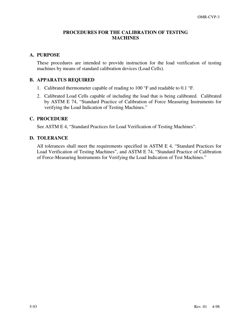 Form OMR-CVP-3 Procedures for the Calibration of Testing Machines - Georgia (United States), Page 1