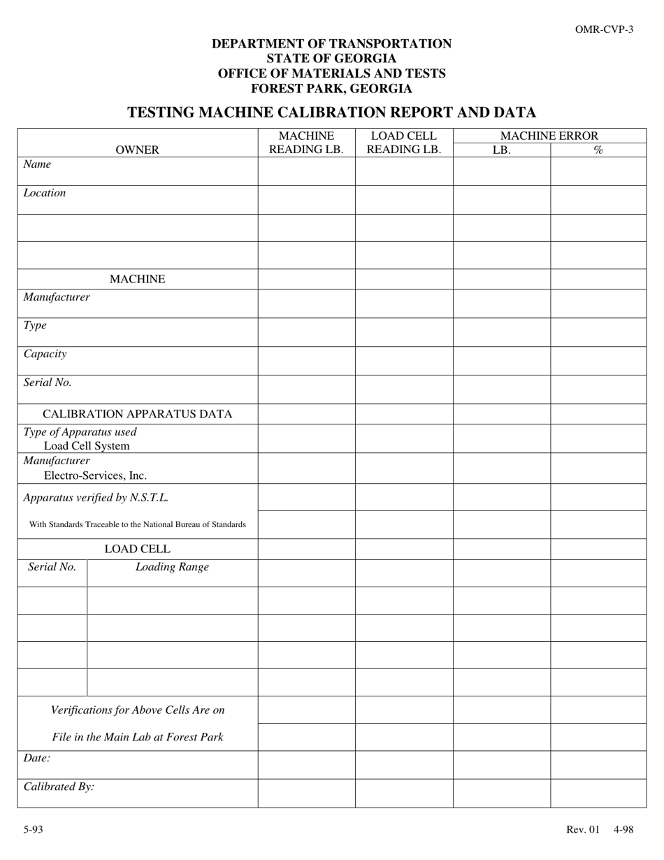 Form OMR-CVP-3 Procedures for the Calibration of Testing Machines - Georgia (United States), Page 3