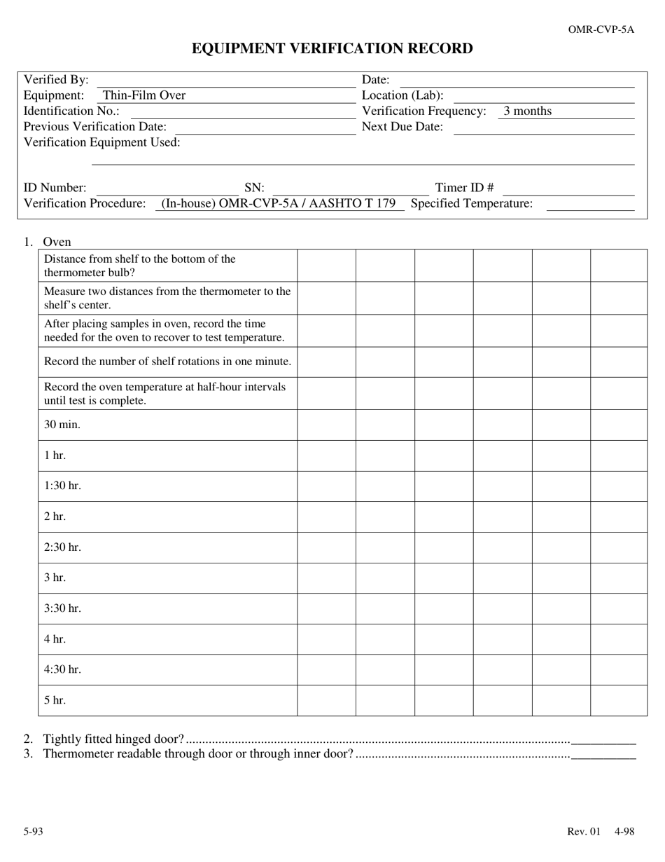 Form OMR-CVP-5 Procedure for the Verification of the Temperatures of Ovens Used for Materials Testing as Specified by Applicable Aashto Test Method - Georgia (United States), Page 3