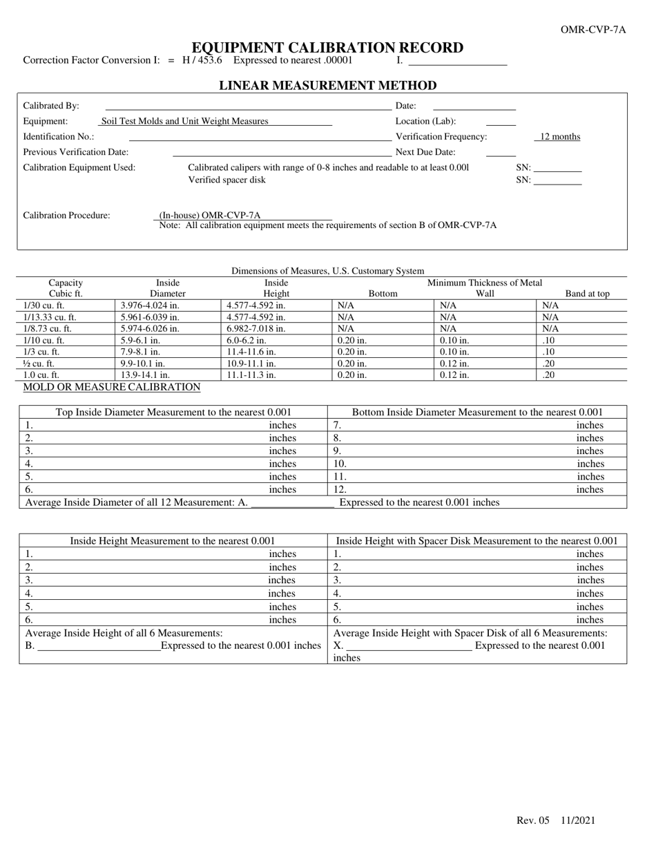 Form OMR-CVP-7 Procedures for the Calibration of Soil Test Molds Aashto T 99, T 134, T 180, T 193 and Unit Weight Measures - Georgia (United States), Page 4