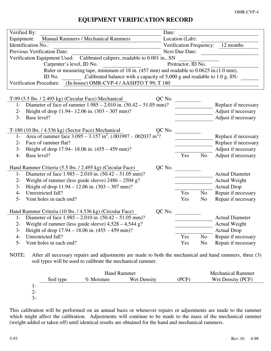 Form OMR-CVP-4 Procedures for the Verification of Critical Dimensions and Calibration of Manual and Mechanical Rammers Aashto T 99 and T 180 - Georgia (United States), Page 3