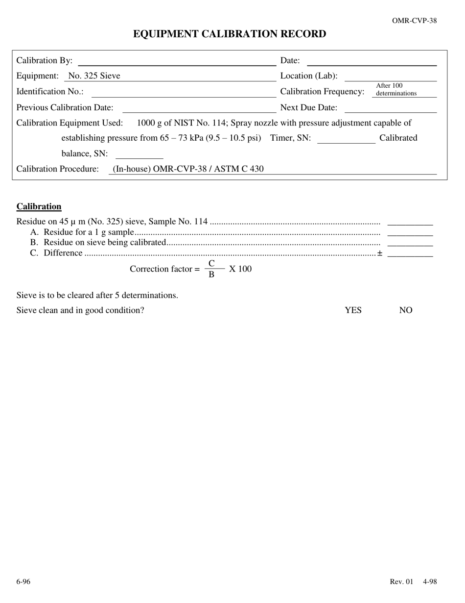 Form OMR-CVP-38 Procedure for the Calibration and Maintenance of the No. 325 Sieve Astm C 430 - Georgia (United States), Page 2