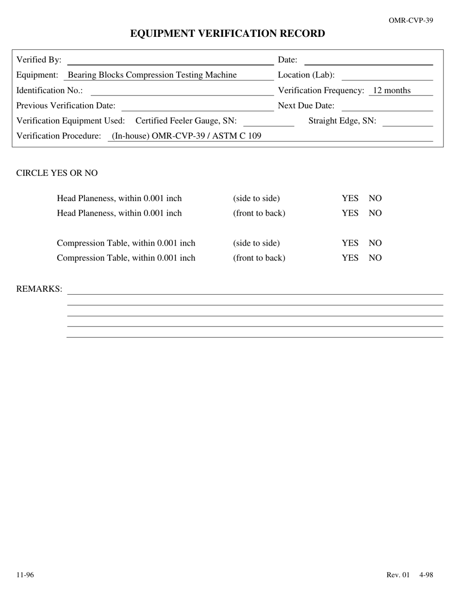 Form OMR-CVP-39 Procedure for the Verification of the Planeness of Bearing Blocks Astm C 109 - Georgia (United States), Page 2