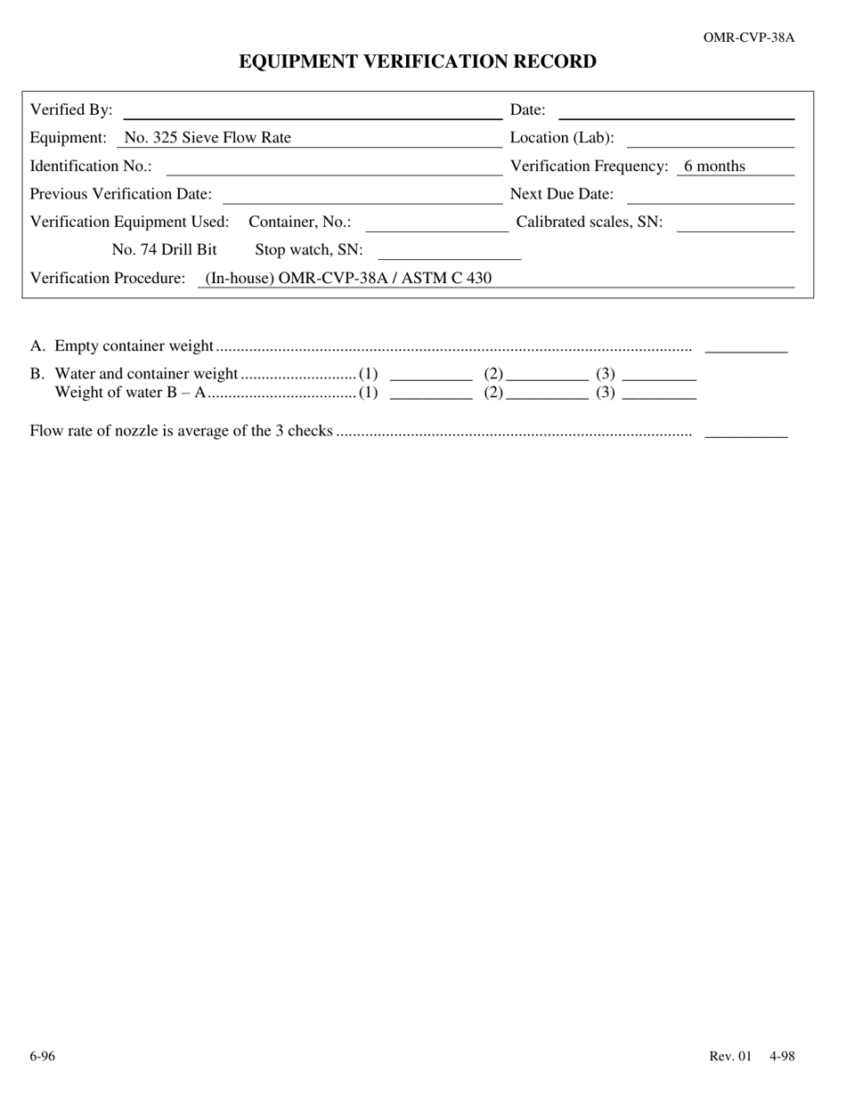 Form OMR-CVP-38A Procedure for the Verification of the No. 325 Nozzle Flow Rate Astm C 430 - Georgia (United States), Page 2