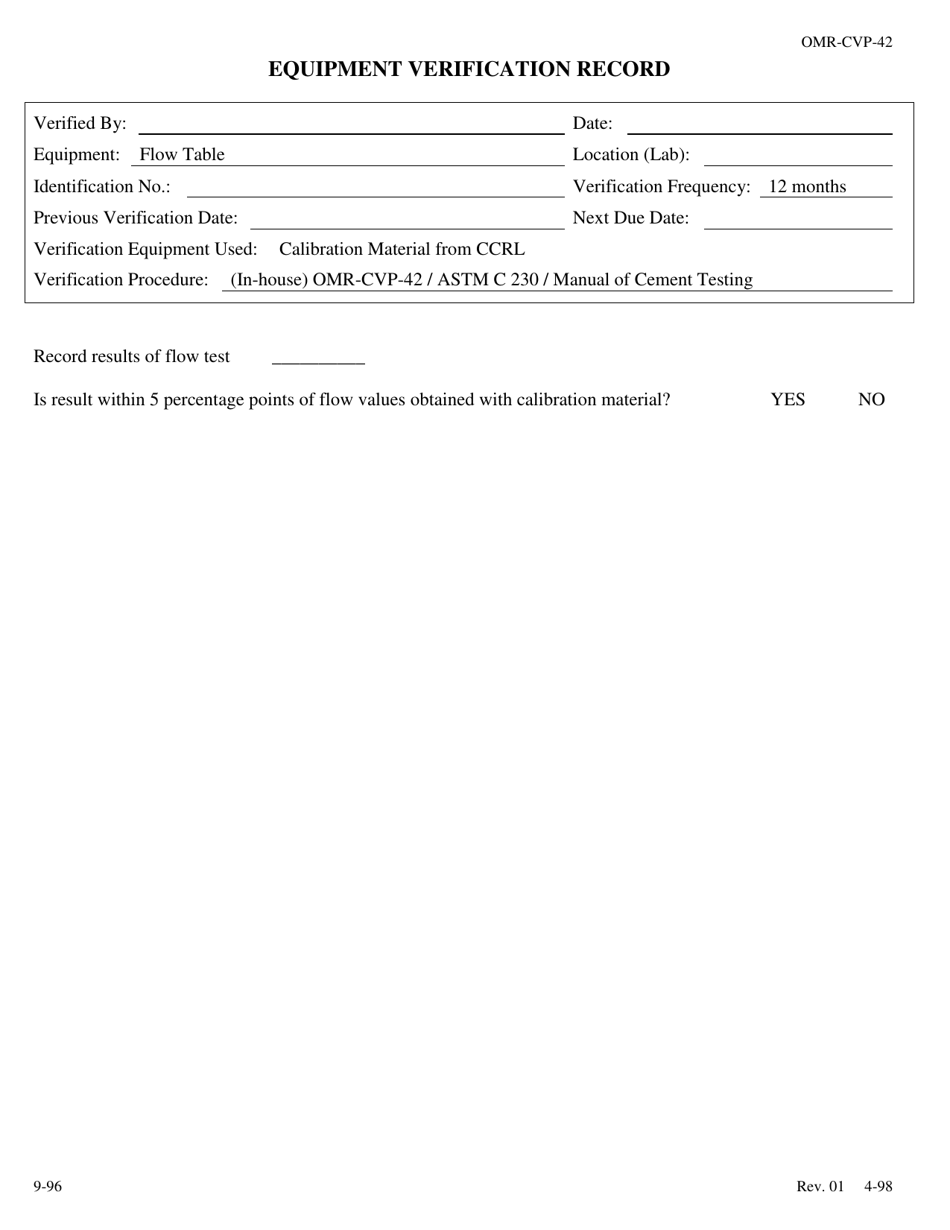 Form OMR-CVP-42 Procedure for the Verification of Flow Table Astm C 230 - Georgia (United States), Page 2
