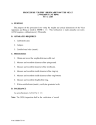 Form OMR-CVP-44 Procedure for the Verification of the Vicat Apparatus and Ring Astm C187 - Georgia (United States)