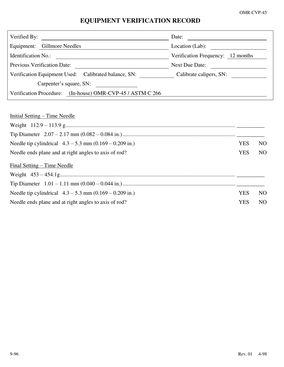 Form OMR-CVP-45 Procedure for the Verification of the Gillmore Needles Astm C 266 - Georgia (United States), Page 2