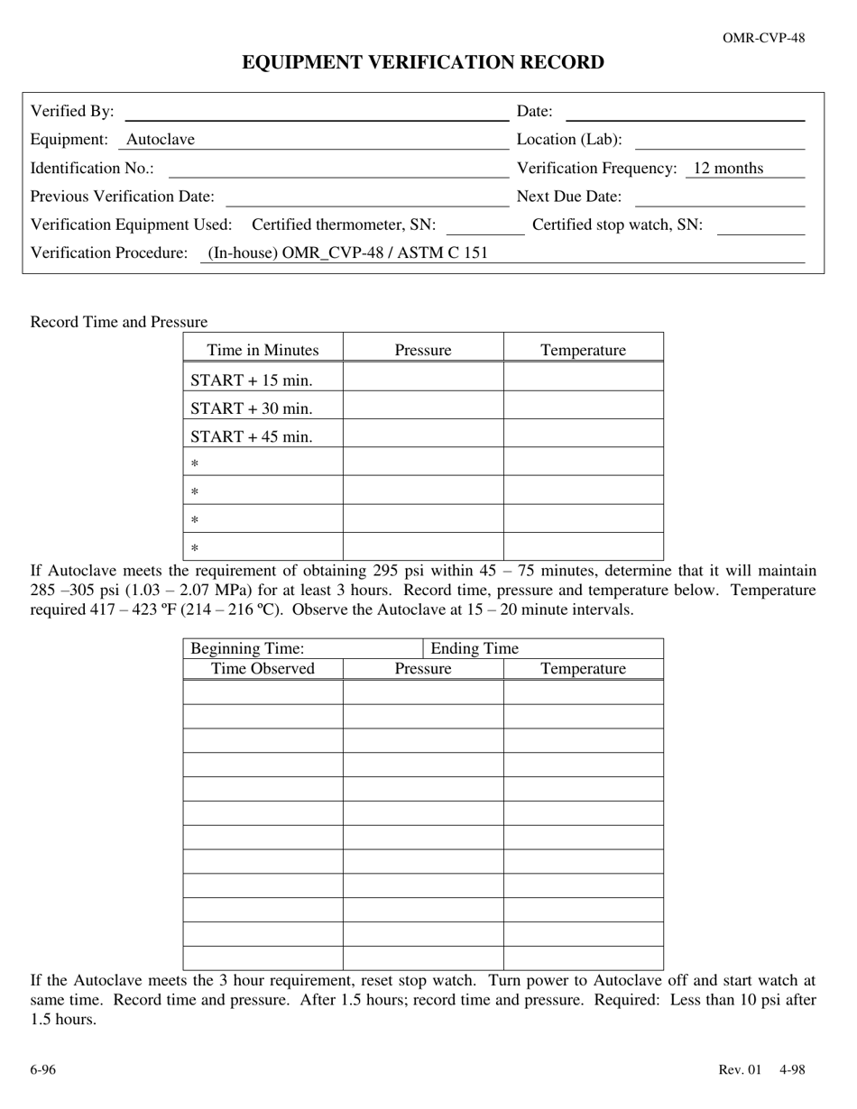 Form OMR-CVP-48 Procedure for Verification of the Autoclave Astm C 151 - Georgia (United States), Page 2