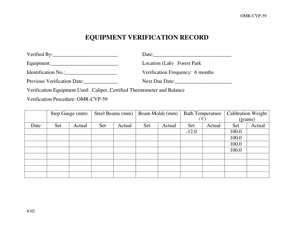 Form OMR-CVP-59 Equipment Verification Record - Georgia (United States), Page 1
