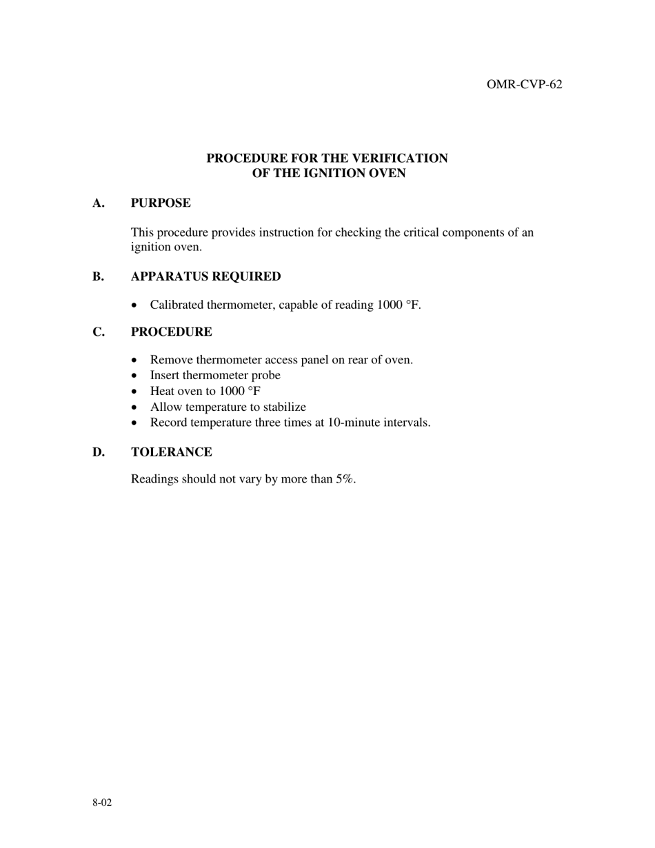 Form OMR-CVP-62 Procedure for the Verification of the Ignition Oven - Georgia (United States), Page 1