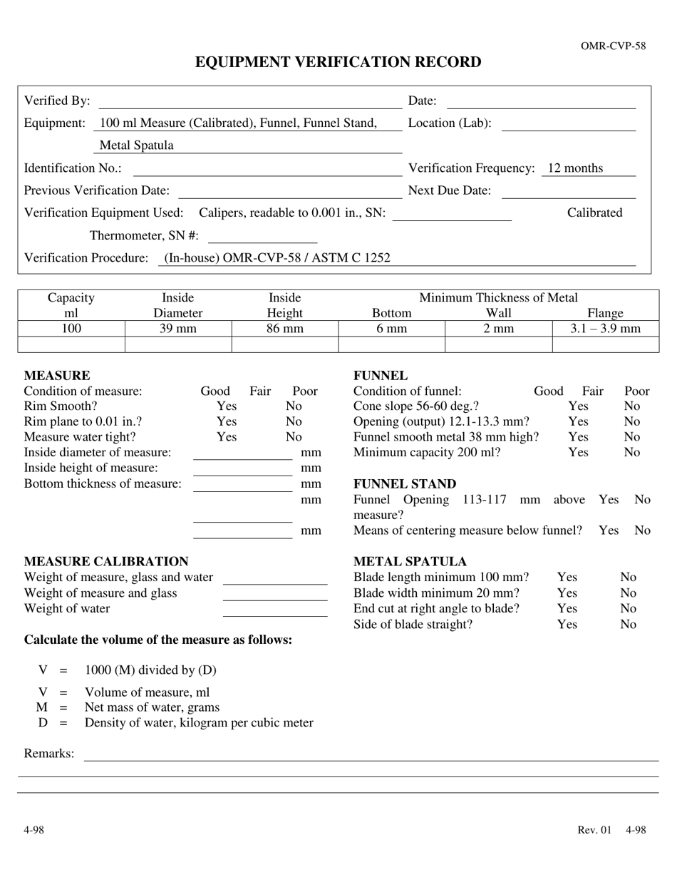 Form OMR-CVP-58 Procedure for Calibration and / or Verification of the Apparatus Used in Astm C 1252 - Georgia (United States), Page 2