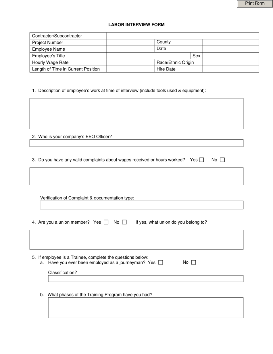 Labor Interview Form - Georgia (United States), Page 1