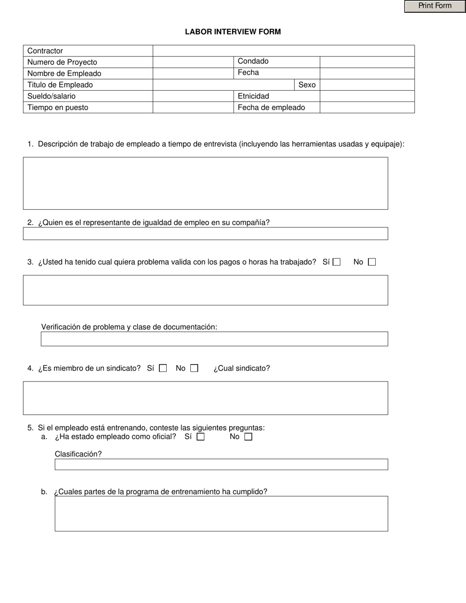 Labor Interview Form - Georgia (United States) (Spanish), Page 1