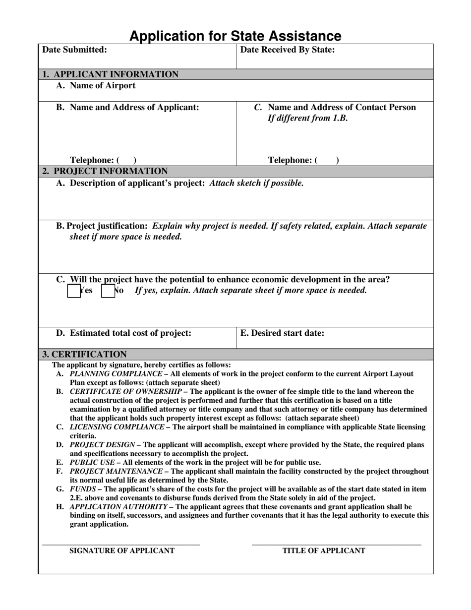 Application for State Assistance - Georgia (United States), Page 1