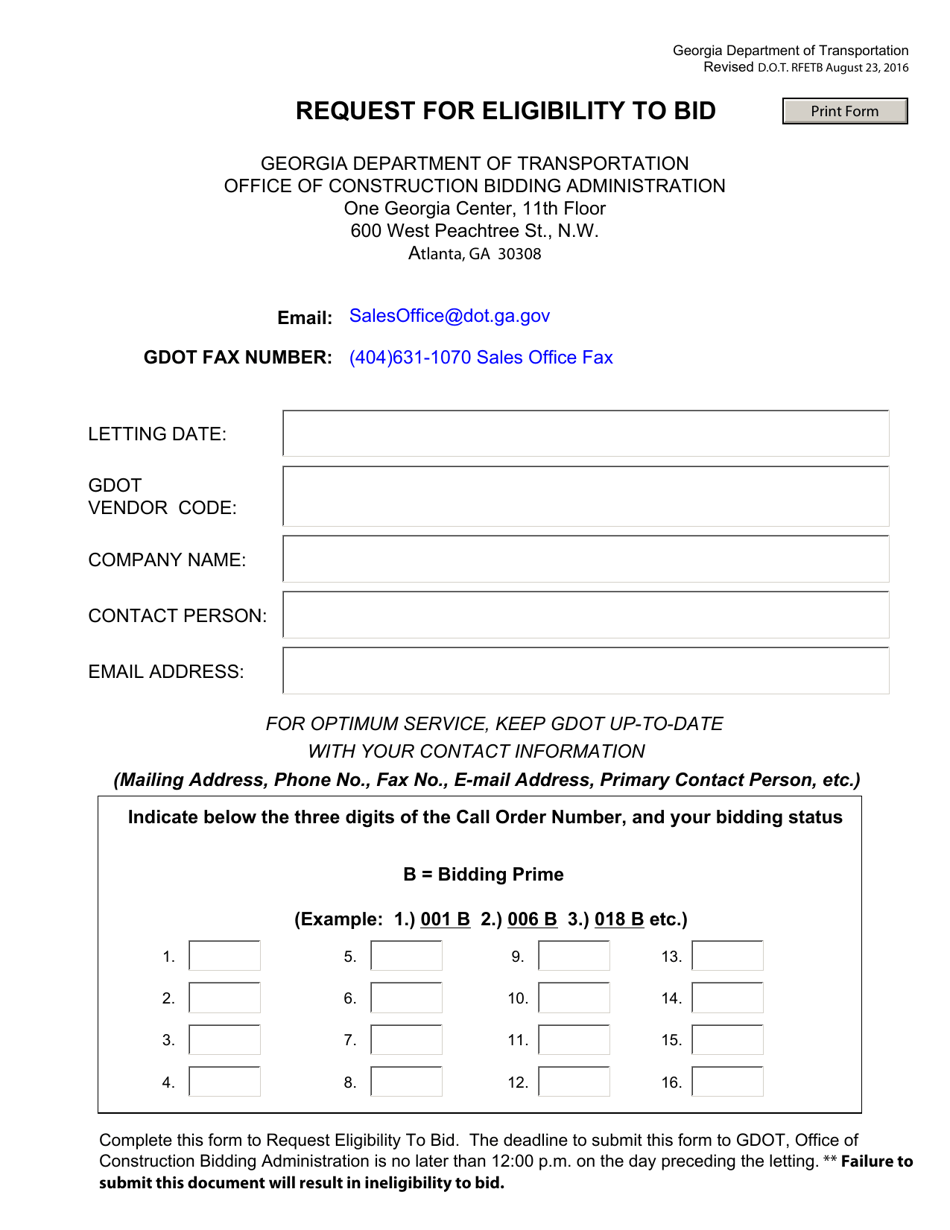Request for Eligibility to Bid - Georgia (United States), Page 1