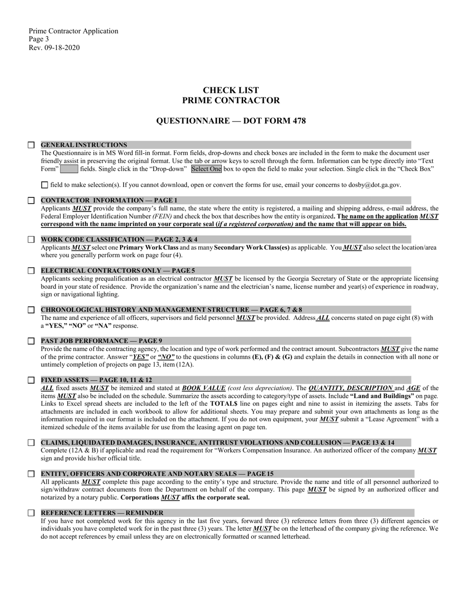 Prime Contractor Application Cover Letter  Checklist - Georgia (United States), Page 3