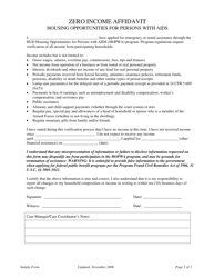 Document preview: Zero Income Affidavit - Housing Opportunities for Persons With Aids - Georgia (United States)