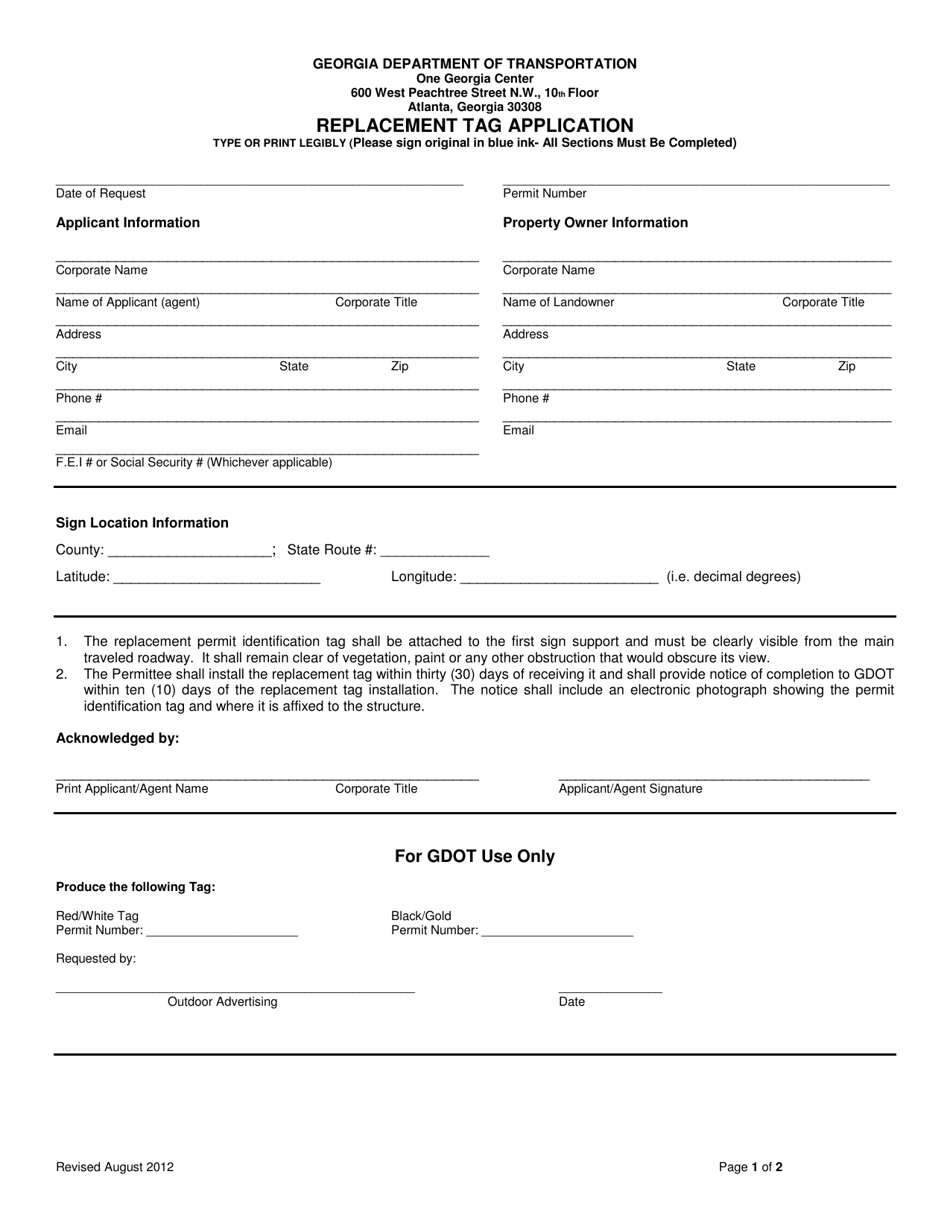 Replacement Tag Application - Georgia (United States), Page 1
