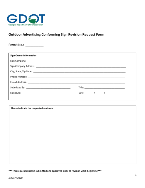Outdoor Advertising Conforming Sign Revision Request Form - Georgia (United States) Download Pdf