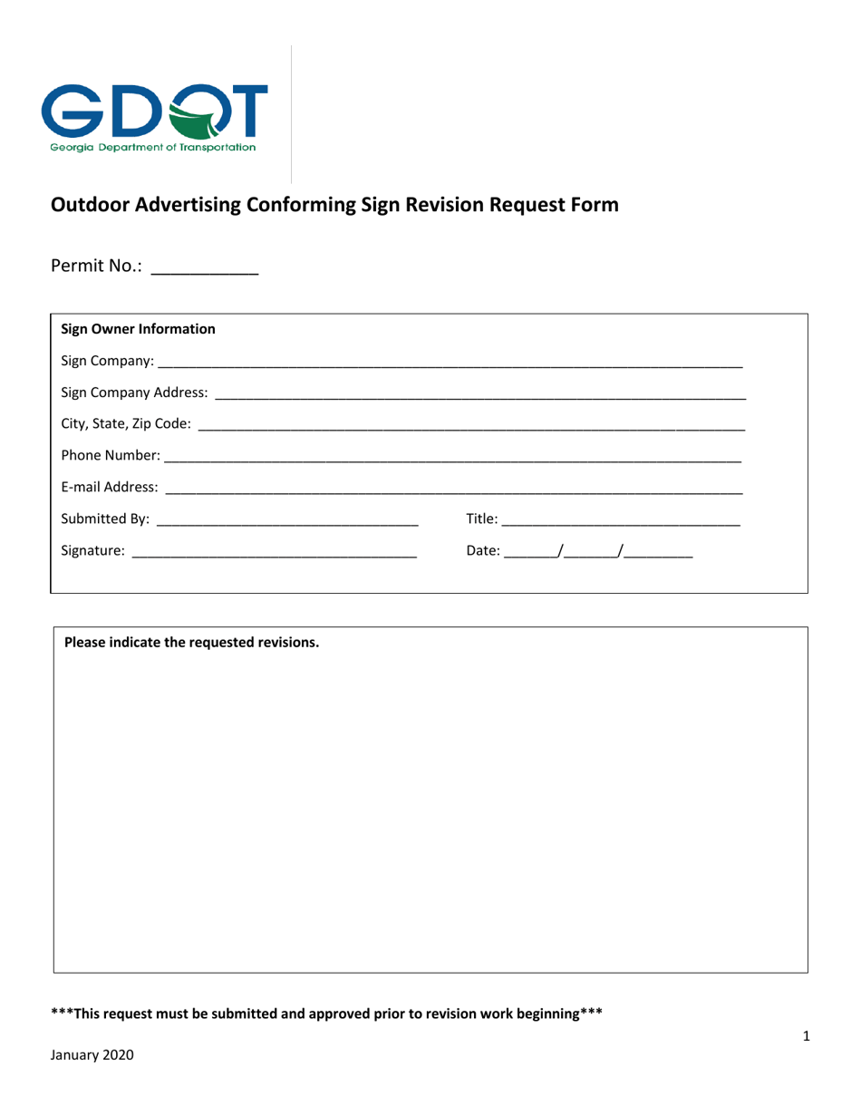 Outdoor Advertising Conforming Sign Revision Request Form - Georgia (United States), Page 1