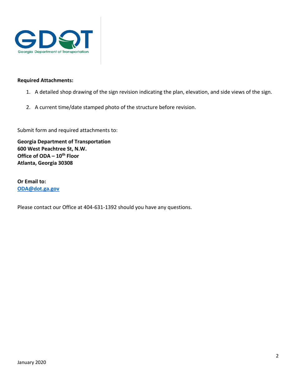Outdoor Advertising Conforming Sign Revision Request Form - Georgia (United States), Page 2