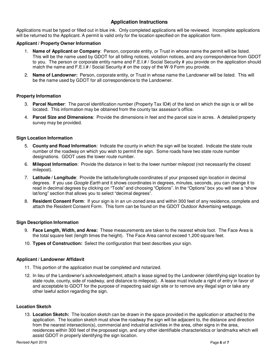 Application for an Outdoor Advertising Sign Permit - Georgia (United States), Page 6