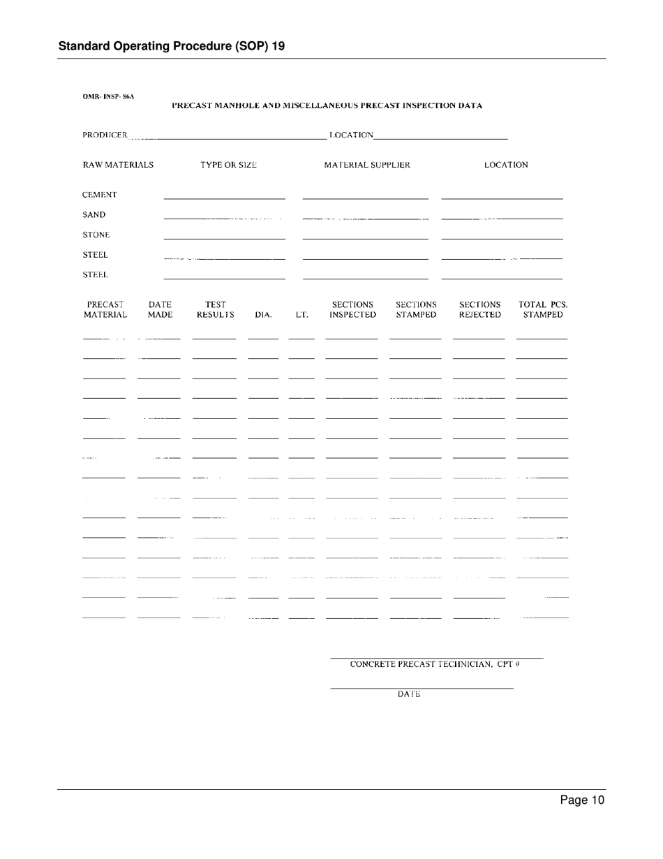 Form SOP19 Inspection of Concrete Pipe, Precast Manhole and Miscellaneous Precast Products - Georgia (United States), Page 10