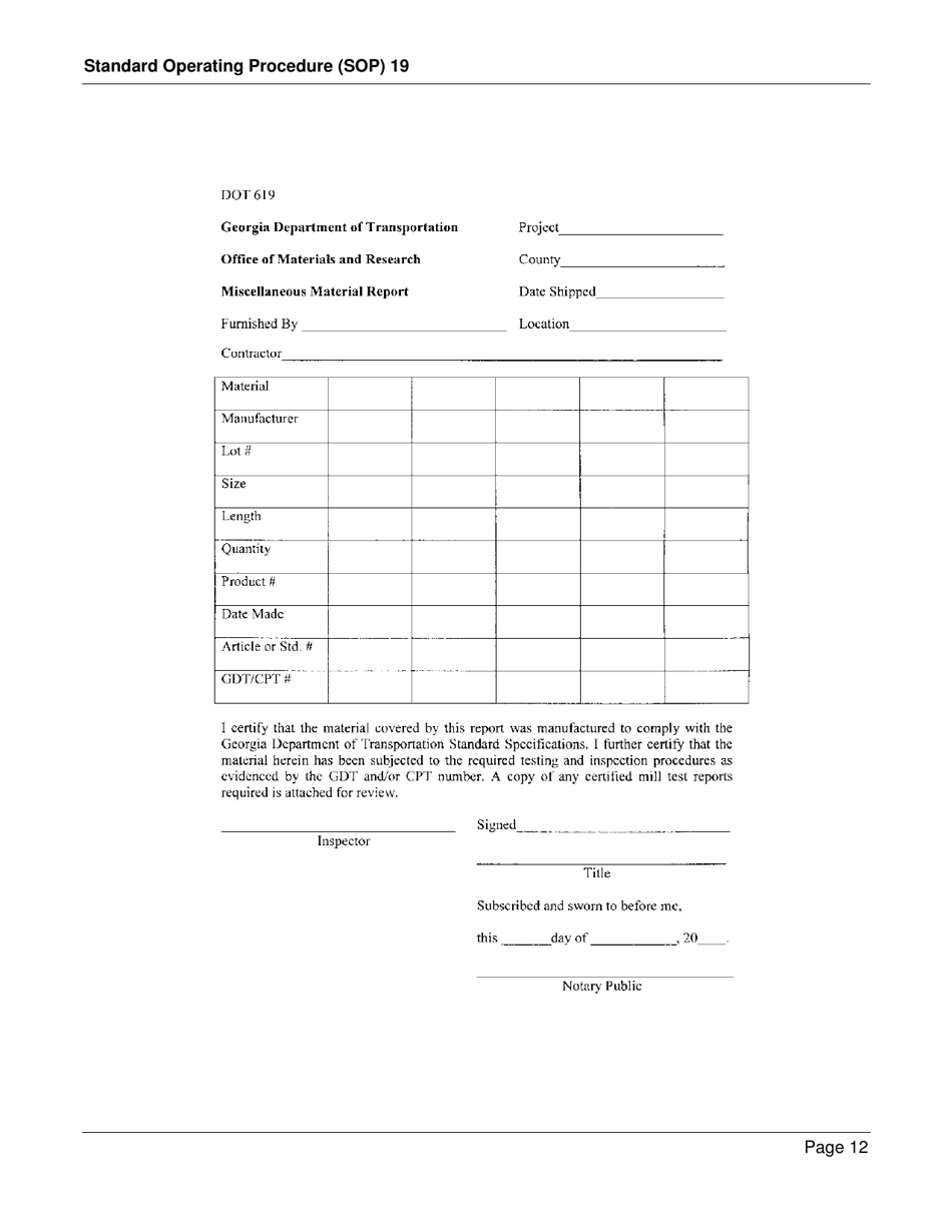 Form SOP19 Inspection of Concrete Pipe, Precast Manhole and Miscellaneous Precast Products - Georgia (United States), Page 12