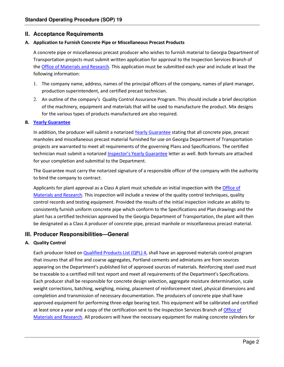 Form SOP19 Inspection of Concrete Pipe, Precast Manhole and Miscellaneous Precast Products - Georgia (United States), Page 2